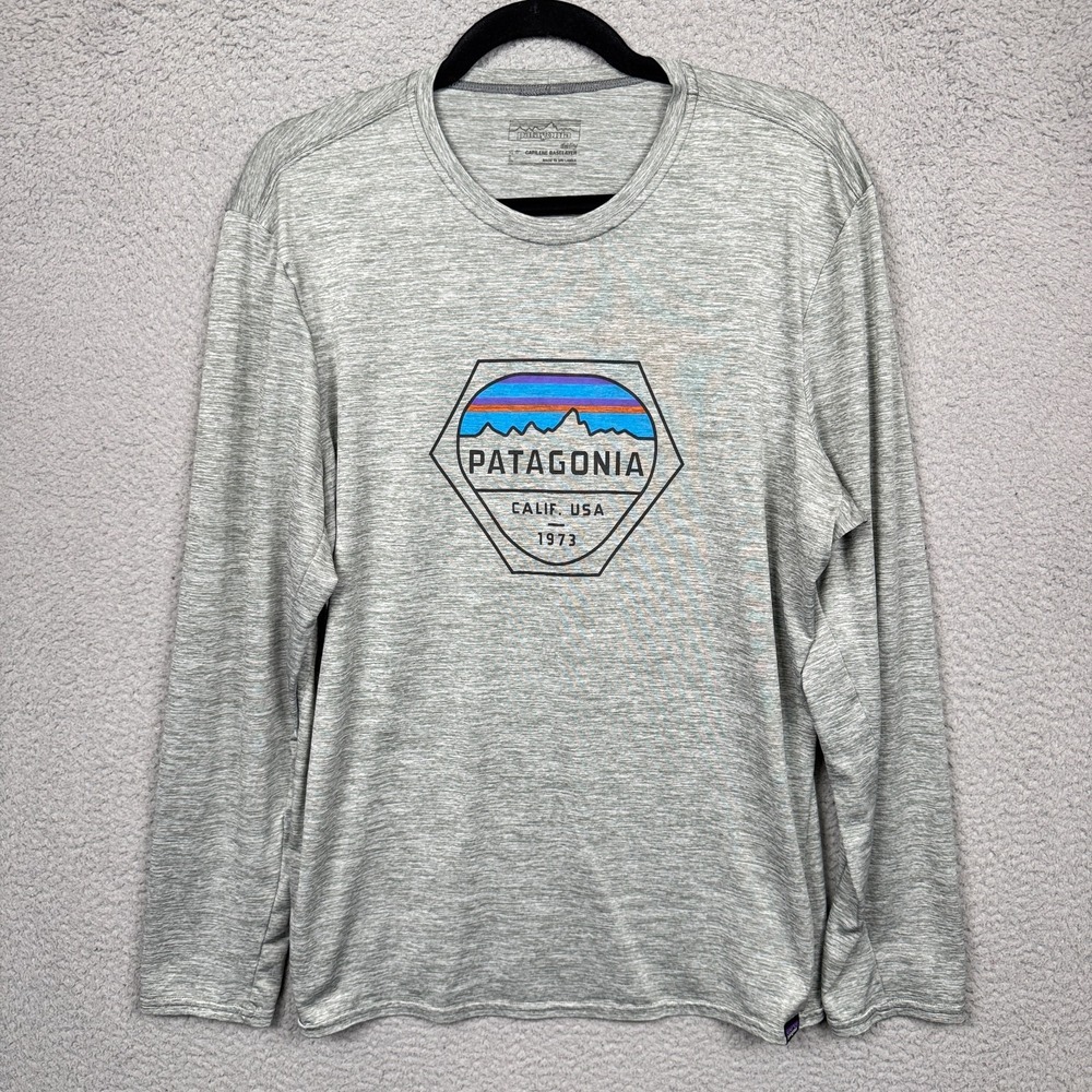 Patagonia Base Layer Men L Gray Capilene Long Sleeve Performance Stretch Outdoor